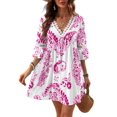thumbnail image 1 of Cupshe Women's V Neck Lace Trim Mini Summer Dress Cover Up 3/4 Sleeve Ruffled Cuff Casual Sundress Beach Dresses Cover Ups, Size XS-XL, 1 of 5