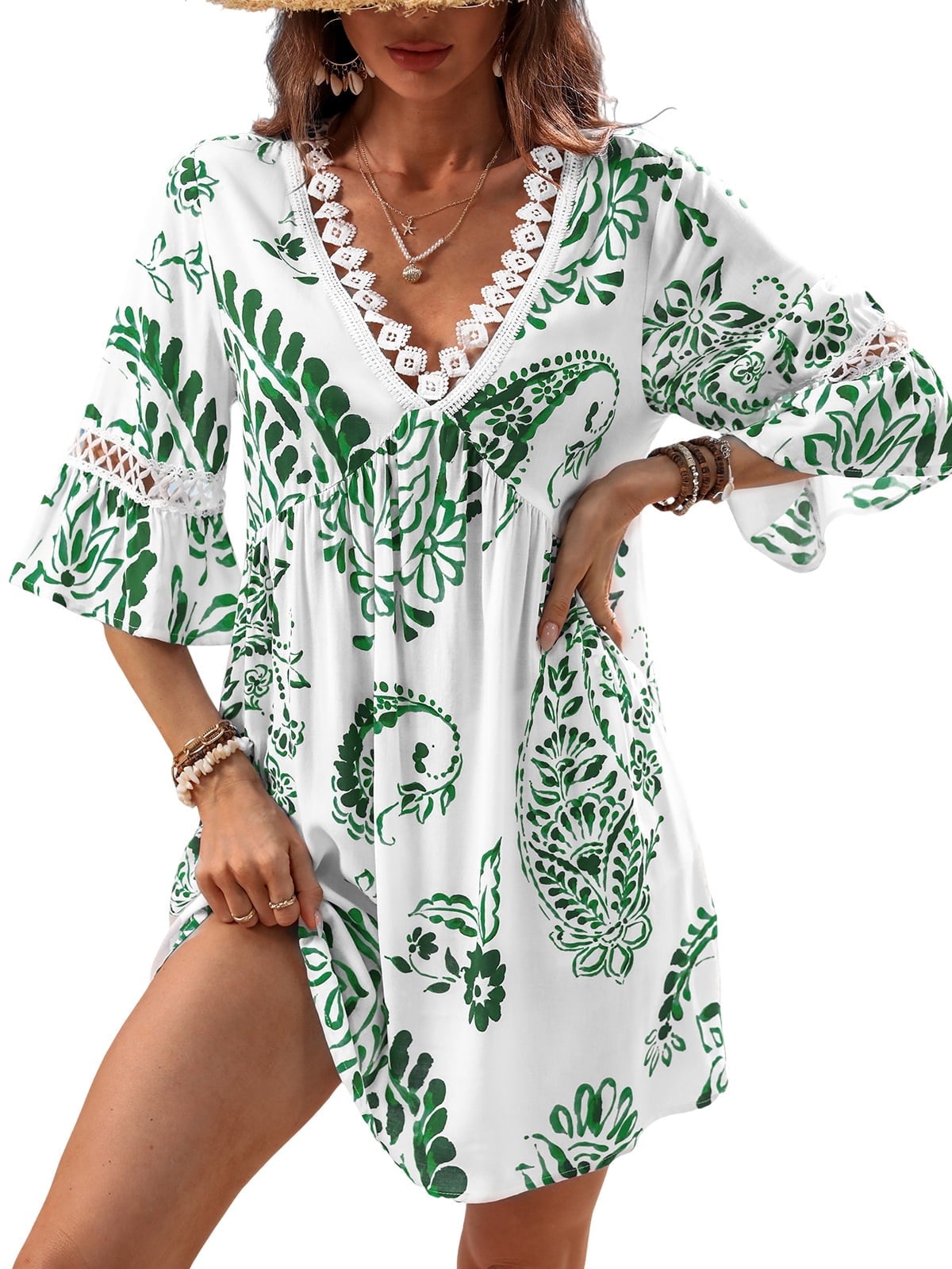 Beach Dresses And Cover Ups White See Through Crochet Cover Up Beach Dress  With Slits  Beach
