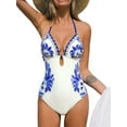 thumbnail image 1 of Cupshe Women's Vintage Floral Halterneck Low-Cut Back One-Piece, Size XS-XL, 1 of 5