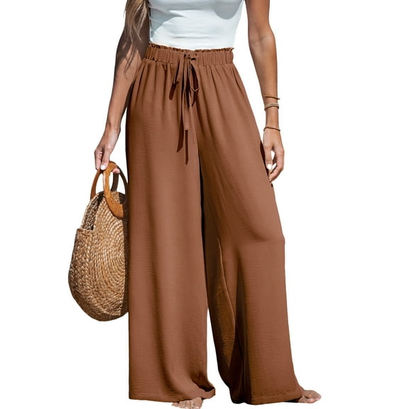 Cupshe Women's Wide Leg Pants High Waisted Trousers Linen Palazzo Lounge Beach Cover Ups Flowy Pants, Size XS-XL