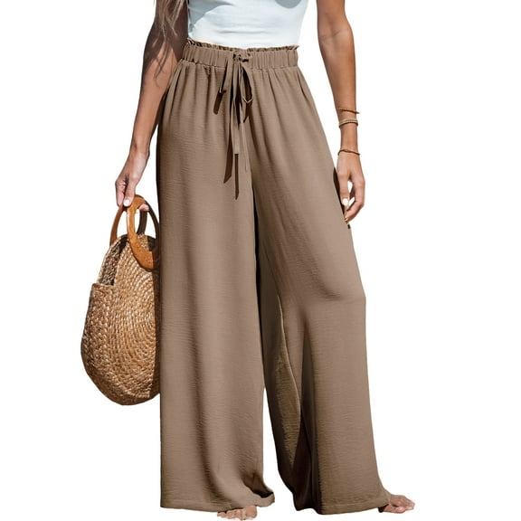 Cupshe Women's Wide Leg Pants High Waisted Trousers Linen Palazzo Lounge Beach Cover Ups Flowy Pants, Size XS-XL