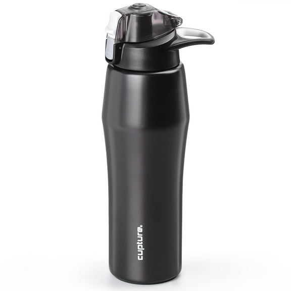 Cupture Action Bottle Flip Top with Handle - 22oz Double Wall Vacuum-Insulated Stainless Steel Water Bottle (Black)