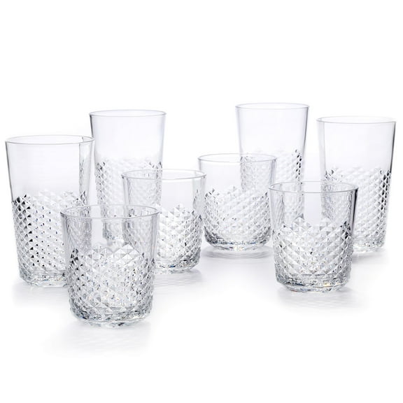 Cupture Diamond Plastic Tumblers, 24 oz / 14 oz, 8-Pack (Clear)