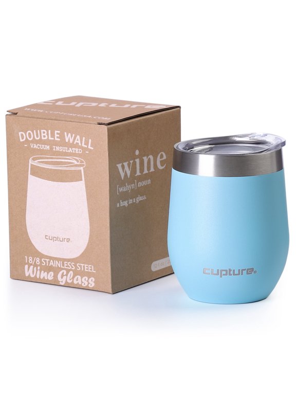 Stemless Wine Tumblers 12 oz Vacuum Insulated Mug with Lids - 18/8 Stainless Steel (Glacier Blue)
