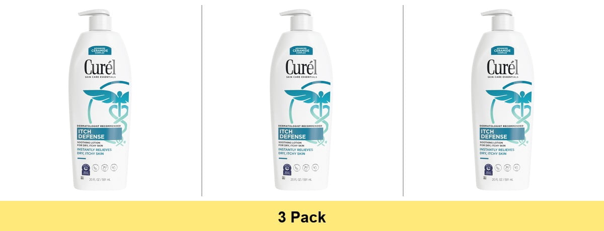 Curél Itch Defense Moisturizer, Calming Body and Hand Lotion for Dry, Itchy Skin, 20 oz - 3 Pack