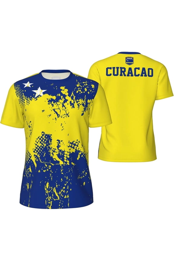 Curaçao Curacao Flag Grain T-Shirt for Running Soccer Tennis Fitness Sports Jerseys Shirts