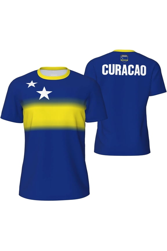 Curacao Flag (8) T-Shirt Sports Jerseys for Running Soccer Tennis Fitness