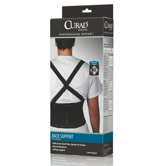 Curad Back Support with Suspenders, Black, 2X Large