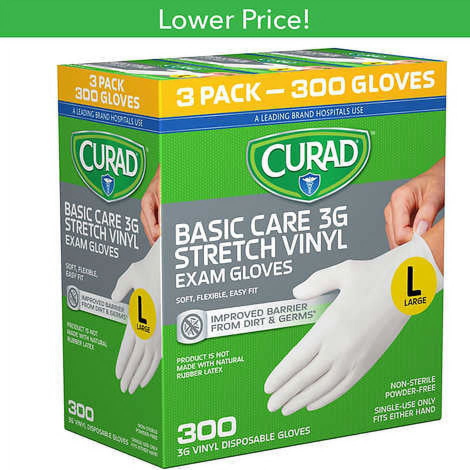 Curad Basic Care 3G Vinyl Exam Gloves, Large, 300 ct (CUR8236