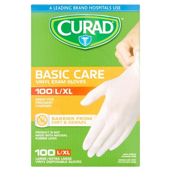 Curad Basic Care Large/Extra Large Vinyl Exam Gloves, 100 count