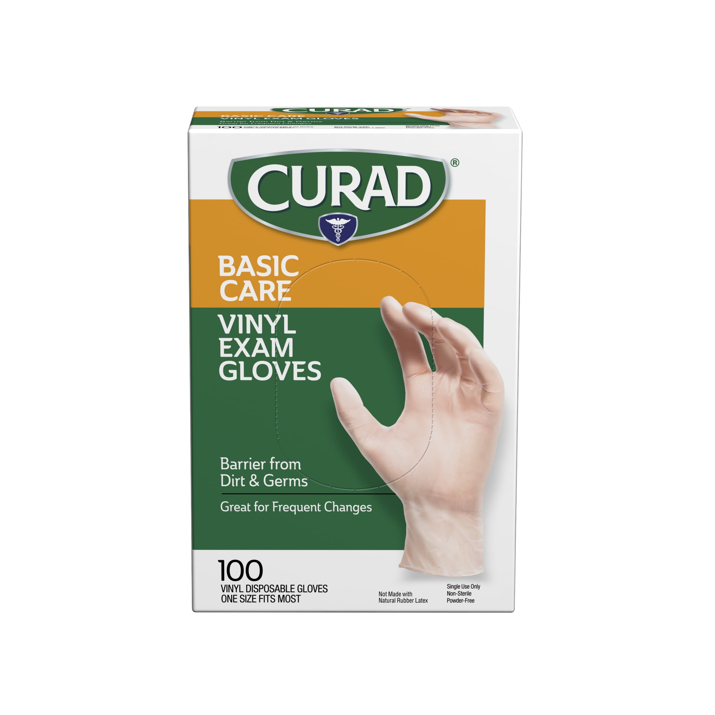 Curad Basic Care Vinyl Exam Gloves, 100 Ct, One Size Fits Most