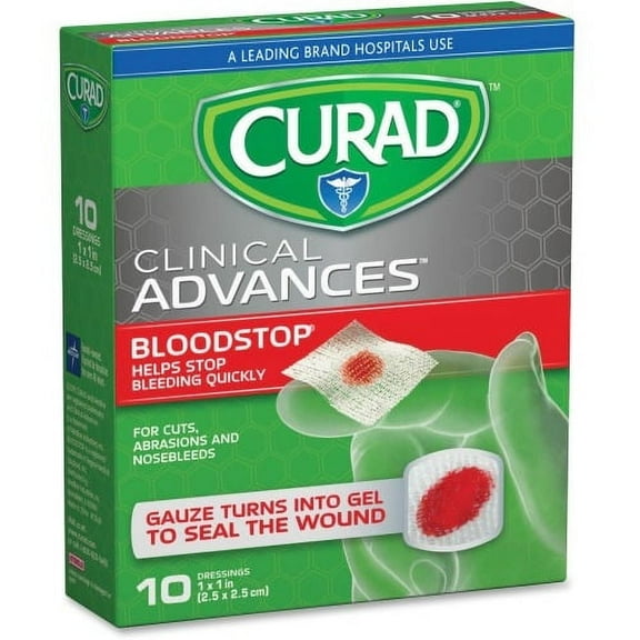 Curad Blood Stop Gauze Packets 1" x 1" - 10/Box - 10 Per Box - White