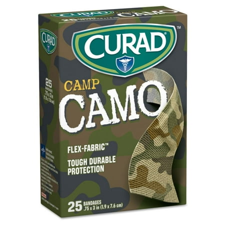 Curad CUR45701RB Kids Adhesive Bandages, Green Camouflage, 3/4" x 3", 25/Box