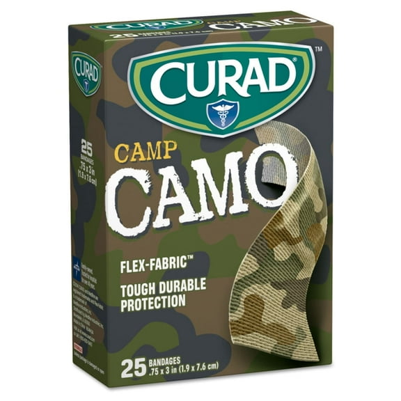 Curad CUR45701RB Kids Adhesive Bandages, Green Camouflage, 3/4" x 3", 25/Box