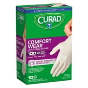Curad Comfort Wear Latex Exam Gloves, One Size Fits Most, 100 Count