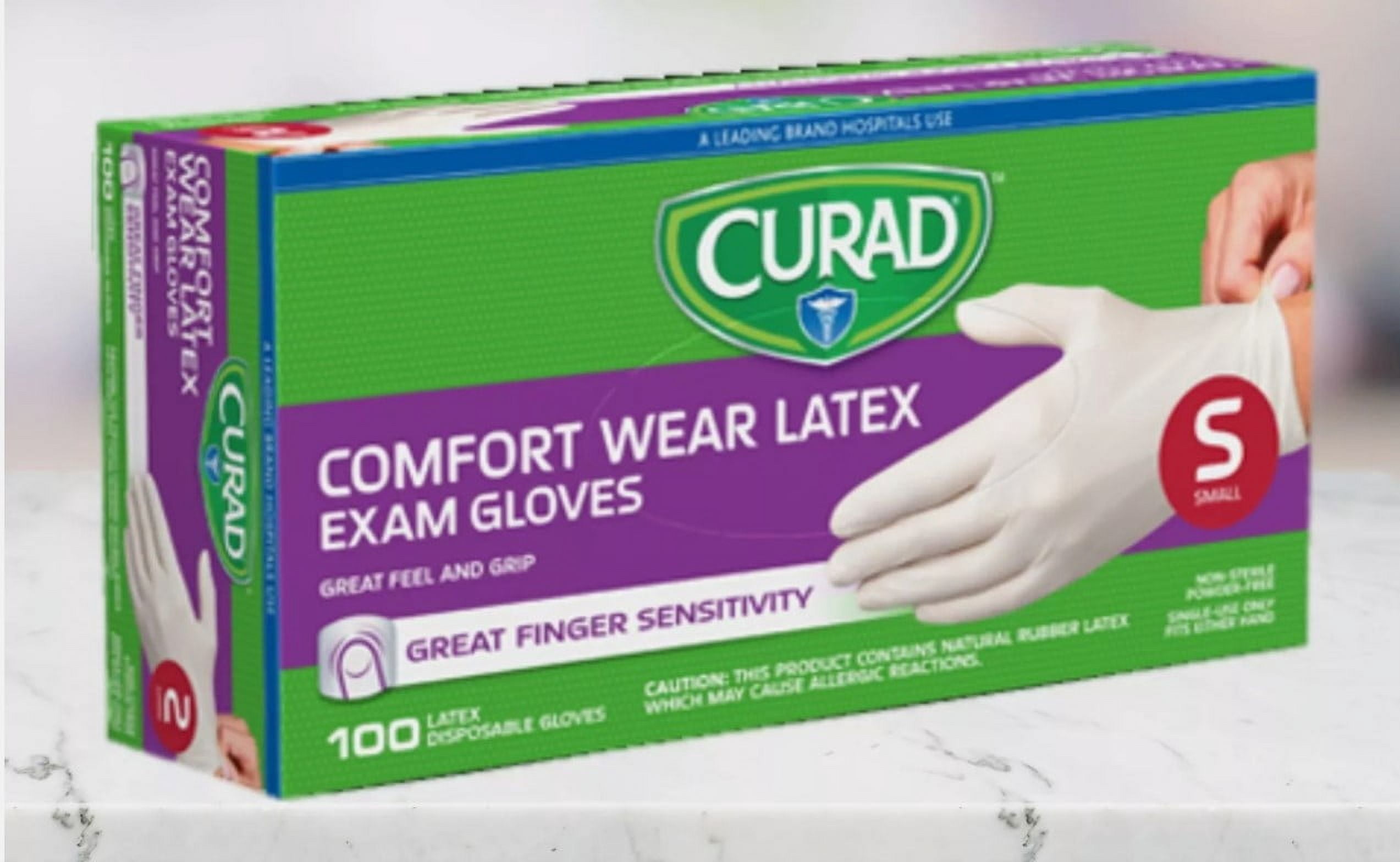 Curad Comfort Wear Latex Exam Gloves Powder-Free Small Size Fits Most