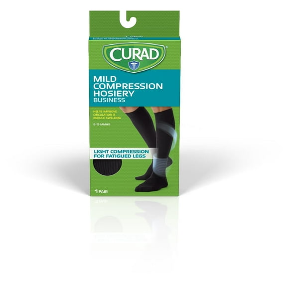 Curad Compression Socks with 8-15mmHg, Black, Size S, Regular Length, 1 Pair