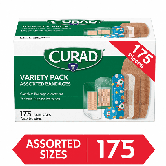 Curad Family Bandage Variety Pack, 4 Styles Included; Waterproof, Galaxy, Flex-Fabric, Heavy Duty, 175 Bandages