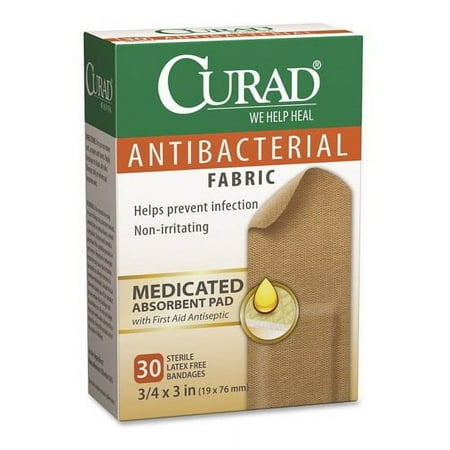 Curad Flex Fabric Antibacterial Bandages, 3/4" x 3", 30 Ea, 2 Pack