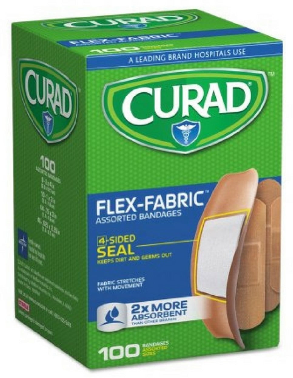 Curad Flex-Fabric Assorted Bandages 2x More Absorbent, 100 ea (Pack of 6)