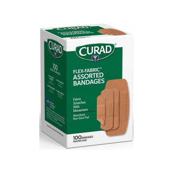 CURAD Flex-Fabric Adhesive Bandages, Assorted Sizes, 100/Box