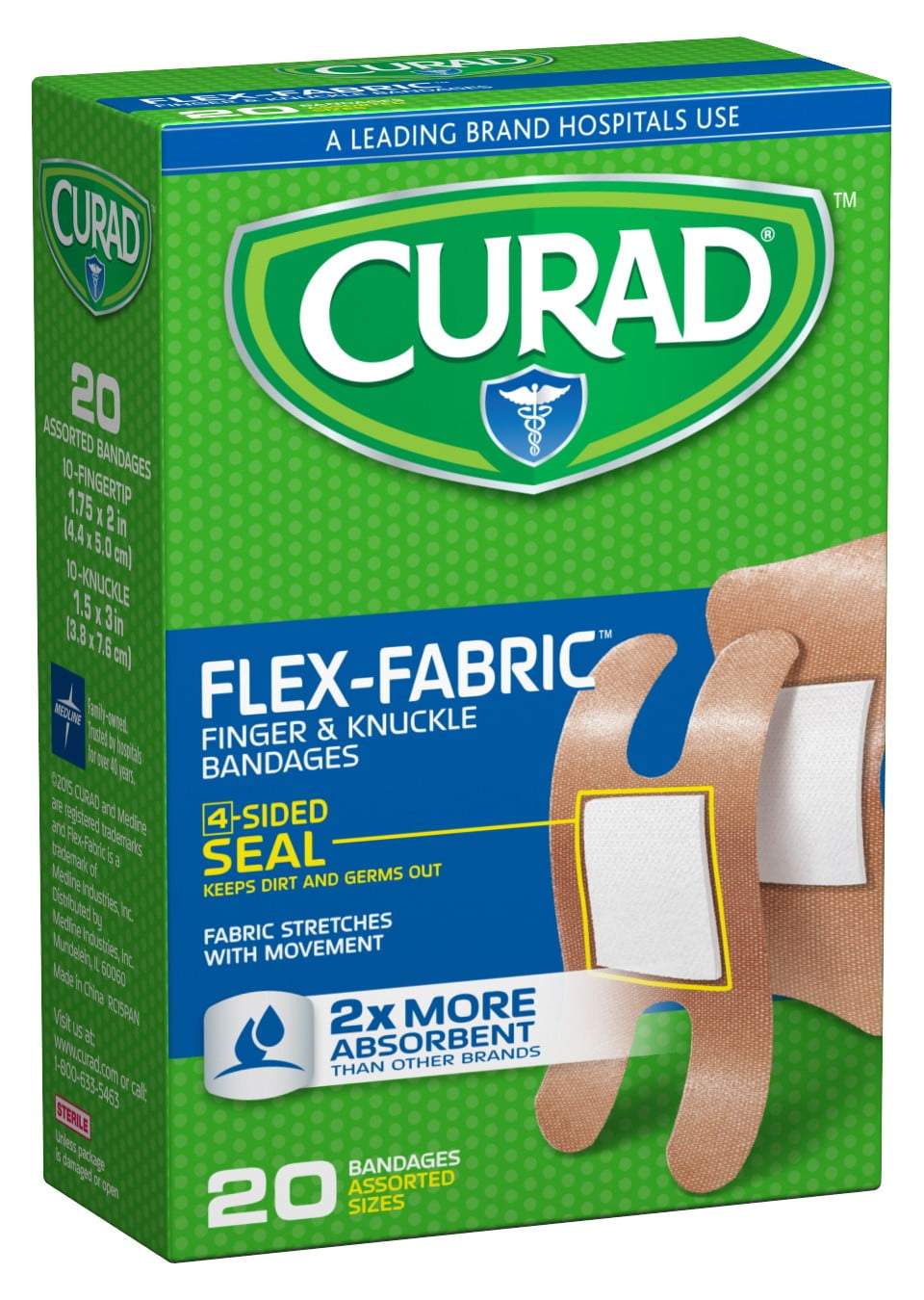 Curad Flex-Fabric Bandages For Fingertips & Knuckles - 20 Count Box (Pack Of 6 Boxes), Water-Resistant