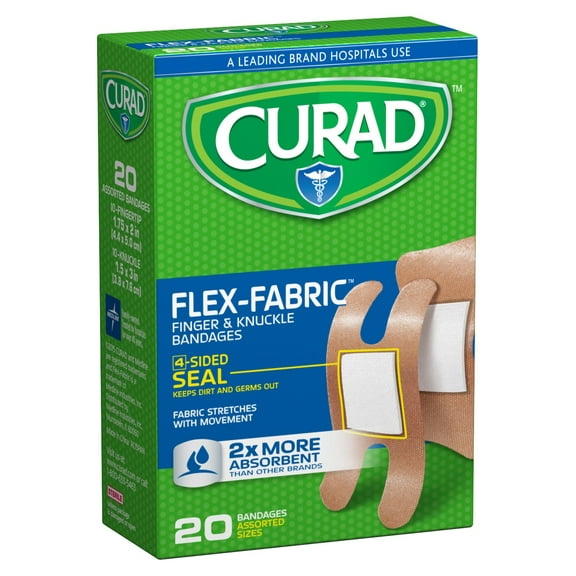 CURAD Flex-Fabric Finger and Knuckle Bandages, Assorted Sizes, Box of 20