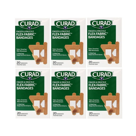 6 Pack - CURAD Flex-Fabric Finger and Knuckle Bandages, Assorted Sizes, 20 Ct