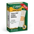 thumbnail image 1 of Curad Germ Shield Touch-Free Adhesive Bandage, Plastic Bandage with Easy Application Wrapper.75" x 3", 30 Count, 1 of 6