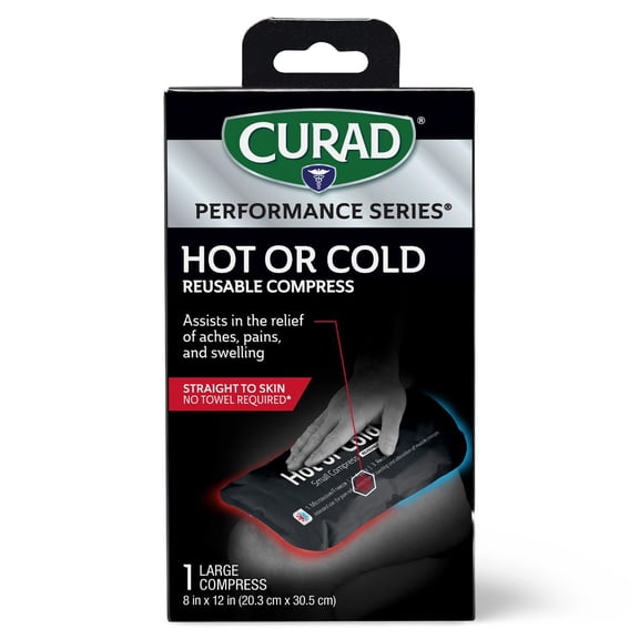 CURAD Performance Series Hot or Cold Reusable Compress, Reusable Ice Pack for Injuries, Large Compress 8 in x 12 in