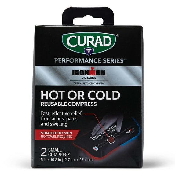 Curad IRONMAN Hot or Cold Reusable Compress, Reusable Ice Pack for Injuries, Small Compress is 5" x 10.8", 2 Count