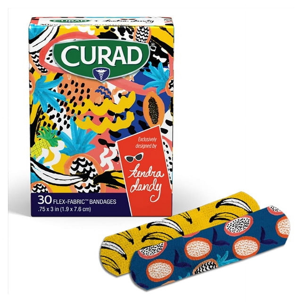 Curad Kendra Dandy Flex-Fabric Adhesive Bandages, Dragonfruit & Bananas - Standard Strip, 30 Ct 1 ea