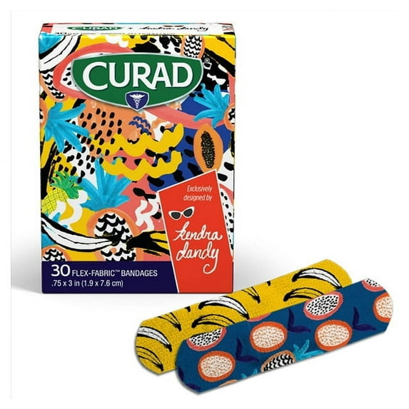Curad Kendra Dandy Flex-Fabric Adhesive Bandages, Dragonfruit & Bananas - Standard Strip, 30 Ct 1 ea