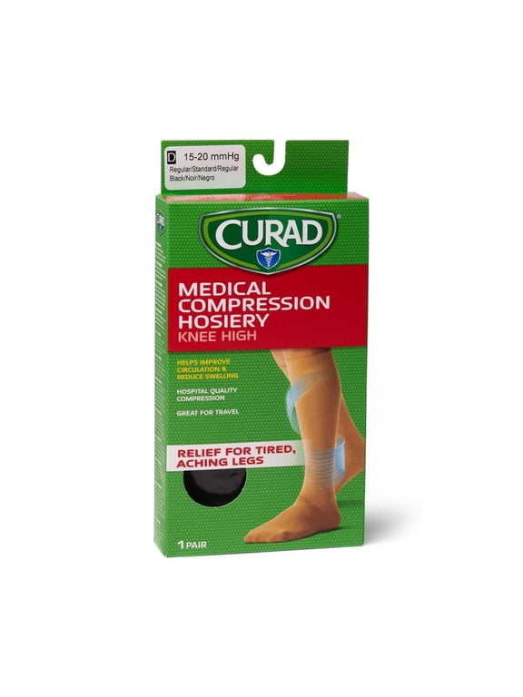 ® Knee-High Compression Hosiery with 15-20mmHg, Relief for Tired and Aching Legs, Black, Size D Regular - 1 Pair