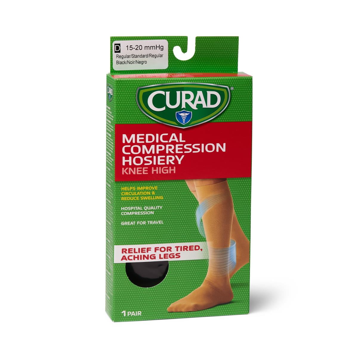 Curad KneeHigh Compression Hosiery with 1520 mmHg, Relief for Tired