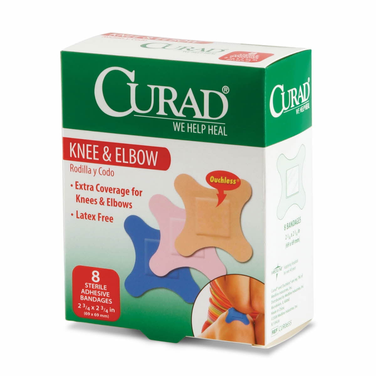 Curad Knee and Elbow Bandages, Assorted Colors, 8 Ct