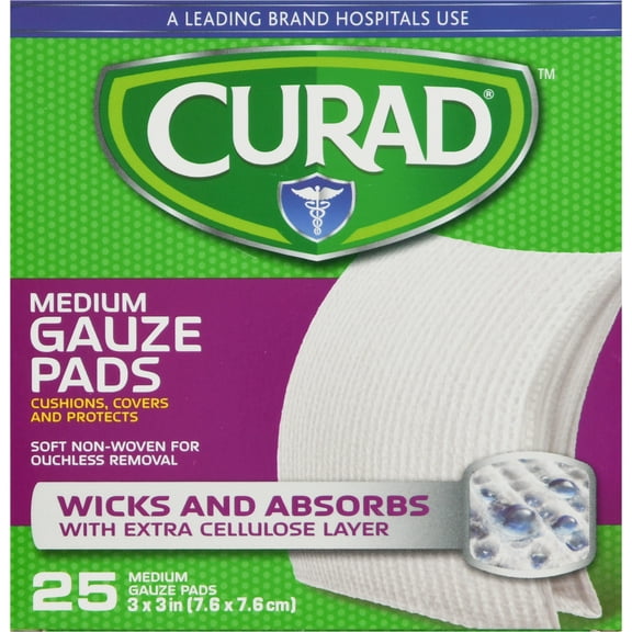 Curad Medium Gauze Pads 3" x 3", 25 ea
