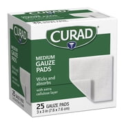 Curad Medium Gauze Pads 3" x 3", 25 ea