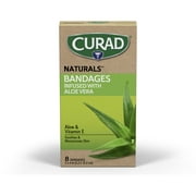 Curad Naturals Aloe Vera & Vitamin E Bandages 2"x4", For Scrapes & Cuts, Absorbent & Self-Adhesive, 8 Count,
