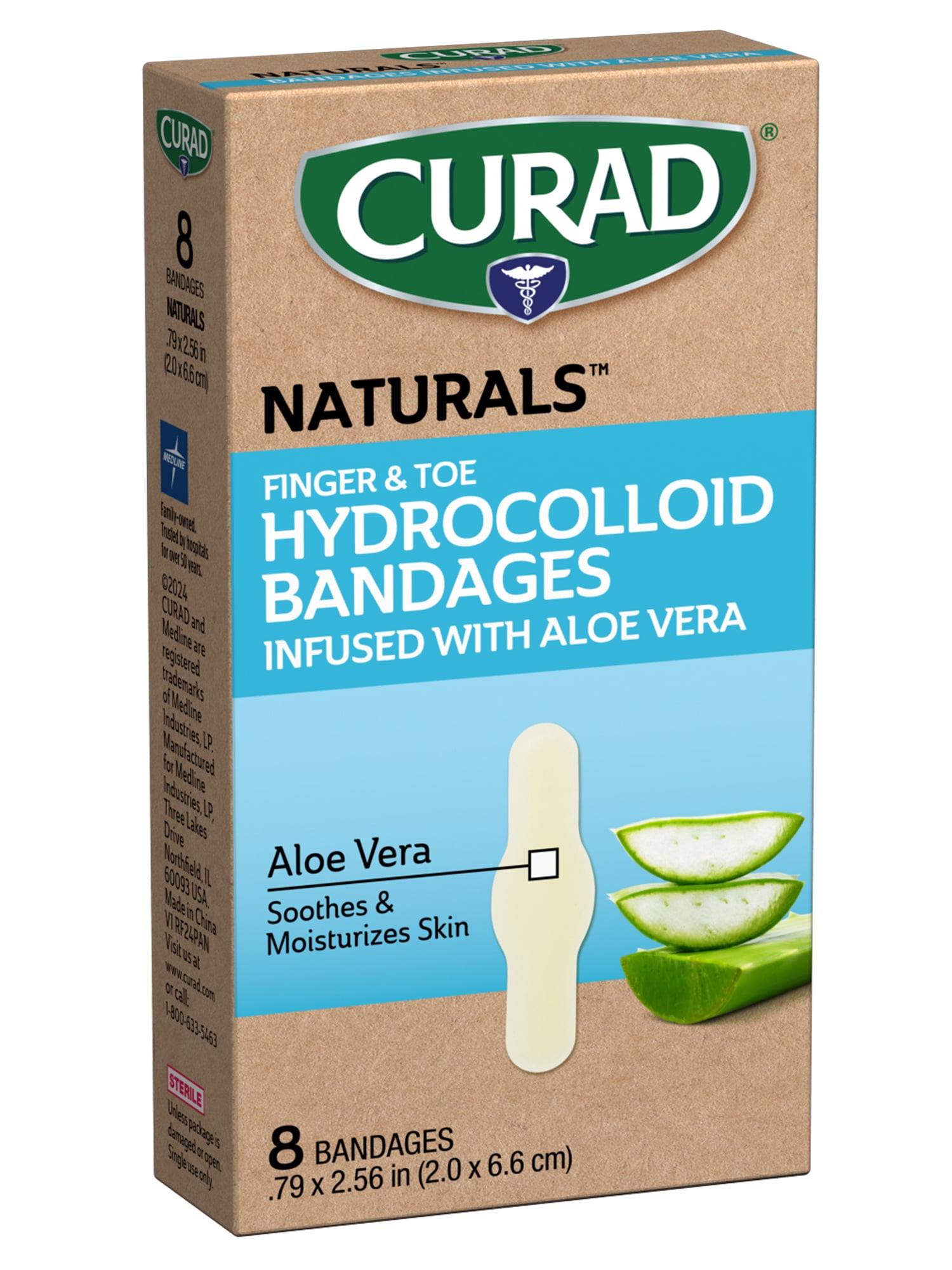 Curad Naturals Hydrocolloids with Aloe Vera Bandages, 8 Count