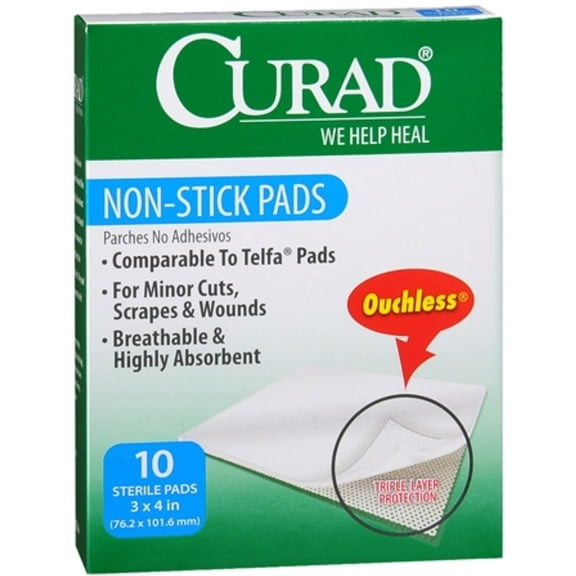Curad Non-Stick Pads 3 Inches X 4 Inches 10 Each