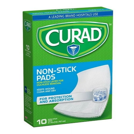 Curad Non-Stick Pads With Adhesive, Ouchless Of Size: 3X4 Inch - 10 Ea