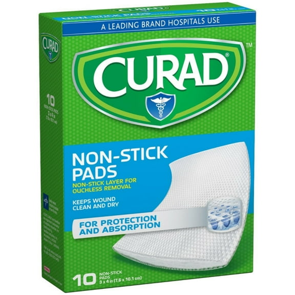 Curad Non-Stick Pads With Adhesive Tabs 3 Inches X 4 Inches, 10 Each (Pack of 2)
