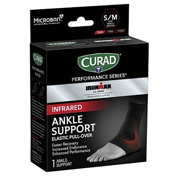 Curad Performance Series IRONMAN Infrared Ankle Support, Elastic, Small/ Medium, 1 count, Powered by CELLIANT