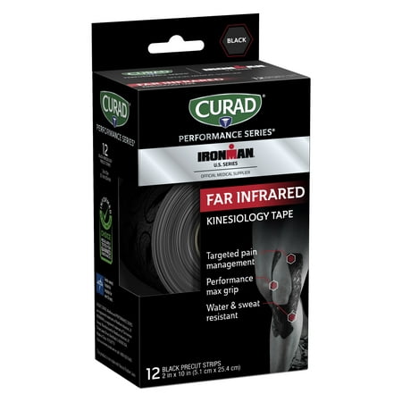 product image of Curad Performance Series IronMan Far Infrared Kinesiology Tape, 2"x10" strips, Black, 12 Count