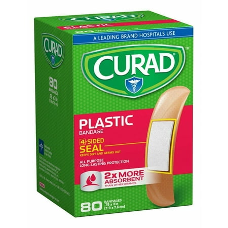 Curad Plastic Bandage 4 Side Seal Long-Lasting Protection, 80ct, 4-Pack