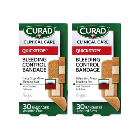 Curad Quickstop Instant Clotting Technology Flex-Fabric Bandages, Assorted, 30 Count - 2 Pack