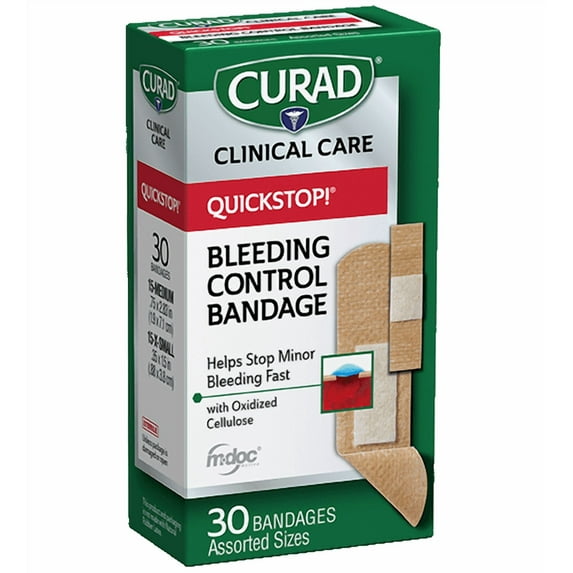 Curad Quickstop Instant Clotting Technology Flex-Fabric Bandages, Assorted, 30 Count - 2 Pack
