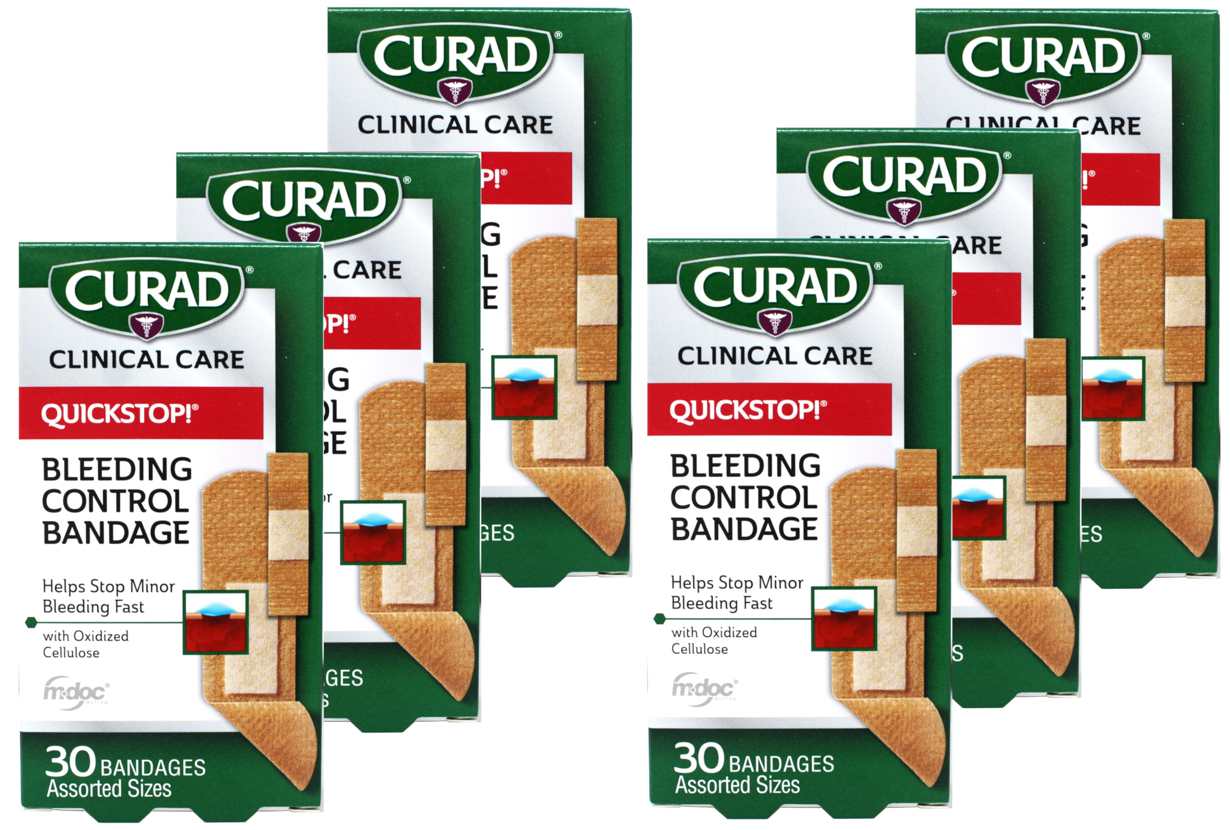 Curad Quickstop Instant Clotting Technology Flex-Fabric Bandages, Assorted, 30 Count - 6 Pack