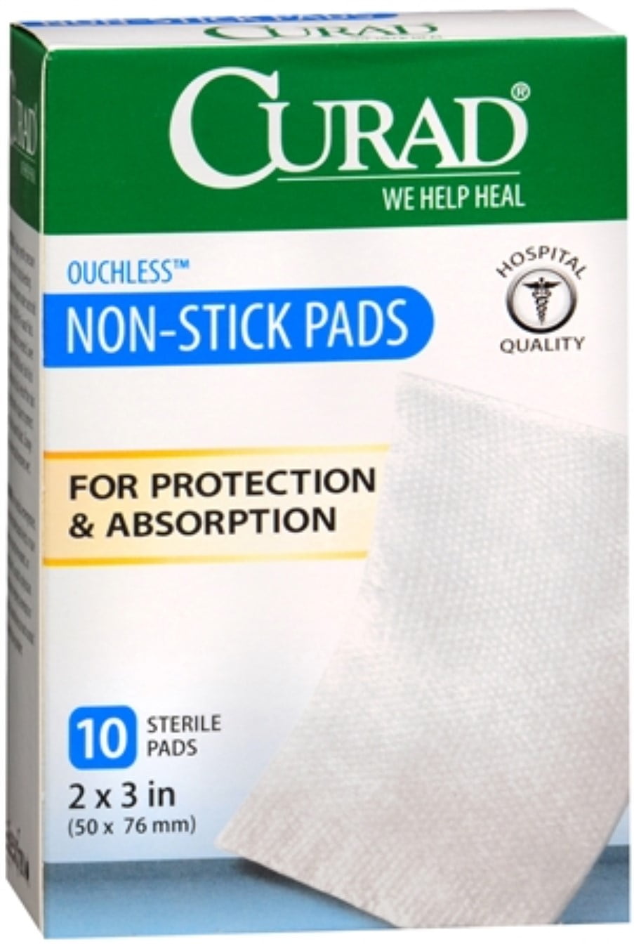 Curad Small Non-Stick Pads, For Wound Protection and Absorption,  2" X 3", 10 Count Box
